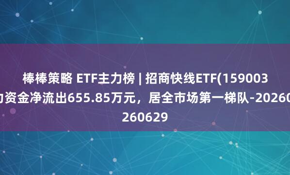 棒棒策略 ETF主力榜 | 招商快线ETF(159003)主力资金净流出655.85万元，居全市场第一梯队-20260629